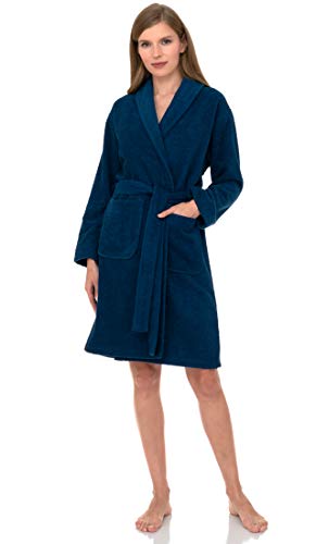 TowelSelections Damen-Bademantel, 100 % Baumwolle, kurzer Frottee-Schal-Bademantel, Dunkelblau, XX-Large von TowelSelections