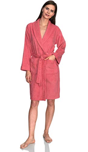 TowelSelections Damen Bademantel 100% Baumwolle Kurz Frottee Bademantel, Sun Kissed Coral, Medium von TowelSelections