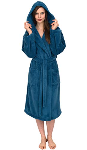 TowelSelections Damen Bademantel Plüsch Fleece Hooded Spa Bademantel Made in Turkey - Blau - Medium-Large TowelSelections Damen Bademantel Plüsch Fleece Hooded Spa Bademantel Made in Turkey - Blau - Medium-Large von TowelSelections