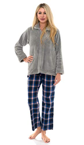 TowelSelections Damen Bettjacke Reißverschluss Front Cardigan Fleece Robe Lounge Coverup, silber, XX-Large von TowelSelections