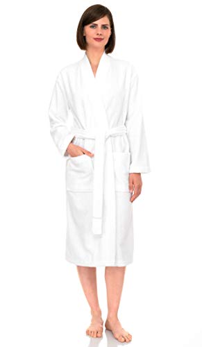 TowelSelections Damen-Bademantel, Kimono-Bademantel für Damen, 100 % Baumwolle, knielang, Frottee-Bademäntel für Damen, Weiss/opulenter Garten, X-Large-XX-Large von TowelSelections