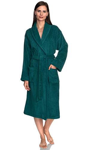 TowelSelections Damen Plüsch-Bademantel, 100 % Baumwolle, luxuriöser Frottee-Schal, Alpine Green, Medium-Large von TowelSelections