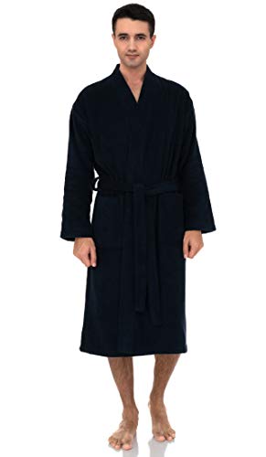 TowelSelections Herren-Bademantel, 100 % Baumwolle, Frottee, weicher Kimono-Bademantel für Herren, XS-4X, Marineblau, 3X von TowelSelections