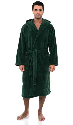 TowelSelections Herren-Bademantel, Plüsch-Fleece, mit Kapuze, Grün (Foliage Green), Small-Medium von TowelSelections