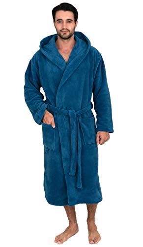 TowelSelections Herren-Bademantel, Plüsch-Fleece-Kapuze, Spa-Bademantel, Dunkel wasserfarben, Large-X-Large von TowelSelections