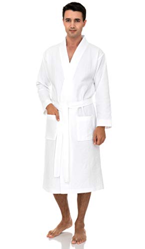 TowelSelections Herren-Bademantel, Waffelmuster, weicher Kimono-Bademantel, Weiss/opulenter Garten, Small-Medium von TowelSelections
