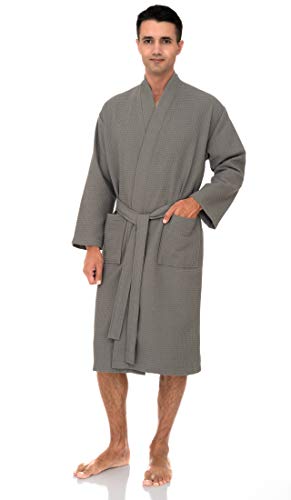 TowelSelections Herren-Bademantel, Waffelmuster, weicher Kimono-Bademantel, silber, Medium-Large von TowelSelections