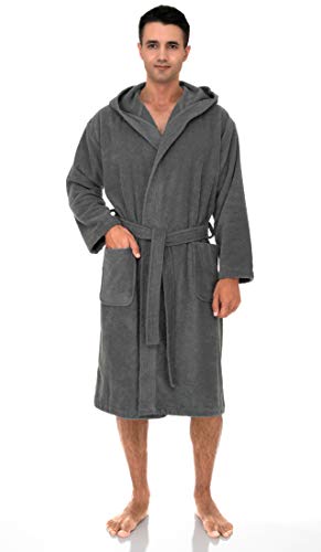 TowelSelections Herren-Bademantel mit Kapuze, 100 % Baumwolle, Frottee, weicher Bademantel für Herren, Frost Gray, Large von TowelSelections