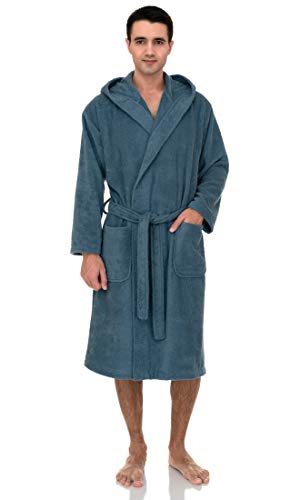 TowelSelections Herren-Bademantel mit Kapuze, hochwertiger Baumwoll-Frottee-Bademantel, weicher Bademantel für Herren, XS-4X, Blue Heaven, Small von TowelSelections