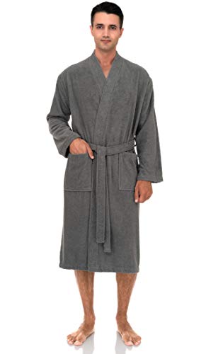 TowelSelections Herrenmantel, Baumwoll-Kimono-Frottee-Bademantel, Handtuch-Bademantel für Herren, XS-3X, Titan, Medium-Large von TowelSelections