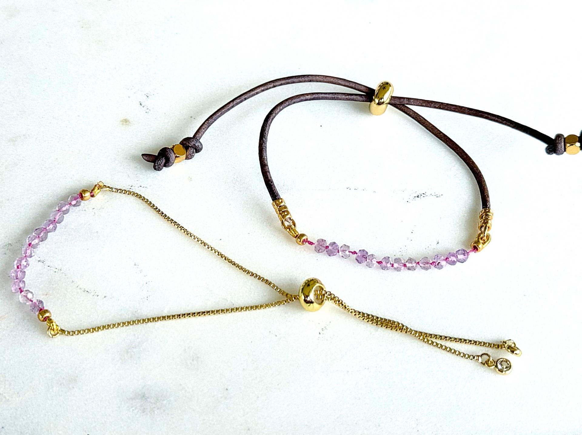 Rosa Amethyst Verstellbare Kette Oder Lederarmband, Einfacher Schmuck, Edelstein Armband, Februar Geburtsstein, Geschenk von TowerCreationsbyTC