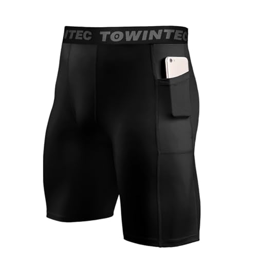 Towintec Herren Kompressionsshorts Läuft Kurz Schnelltrocknendes Baselayer-Hosen Atmungsaktive Basketball Basisschicht Sporthose Tights Basketball Unterhose Sportlich Leggings mit Handytasche von Towintec