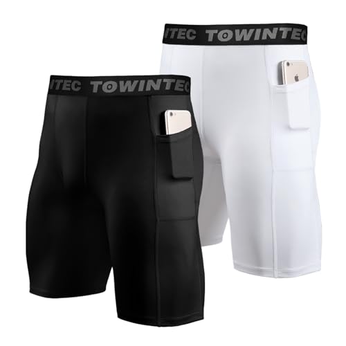 Towintec Herren Kompressionsshorts Läuft Kurz Schnelltrocknendes Baselayer-Hosen Atmungsaktive Basketball Basisschicht Sporthose Tights Basketball Unterhose Sportlich Leggings mit Handytasche von Towintec