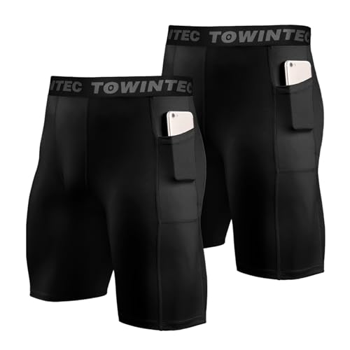 Towintec Herren Kompressionsshorts Läuft Kurz Schnelltrocknendes Baselayer-Hosen Atmungsaktive Basketball Basisschicht Sporthose Tights Basketball Unterhose Sportlich Leggings mit Handytasche von Towintec