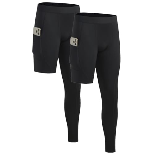 Towintec Kompressionshose Herren Laufhose Langlang Einbeinige mit Taschen Atmungsaktiv Hose Basketball Unterhose Trainingshose Athletisches Sporthose Grundschicht Radfahren Funktionsunterhose von Towintec