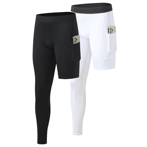 Towintec Kompressionshose Herren Laufhose Langlang Einbeinige mit Taschen Atmungsaktiv Hose Basketball Unterhose Trainingshose Athletisches Sporthose Grundschicht Radfahren Funktionsunterhose von Towintec