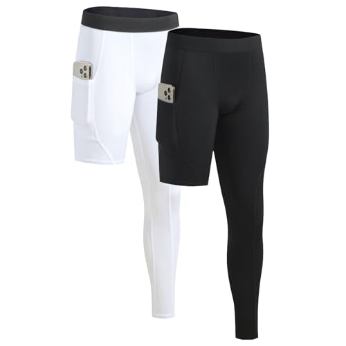 Towintec Kompressionshose Herren Laufhose Langlang Einbeinige mit Taschen Atmungsaktiv Hose Basketball Unterhose Trainingshose Athletisches Sporthose Grundschicht Radfahren Funktionsunterhose von Towintec