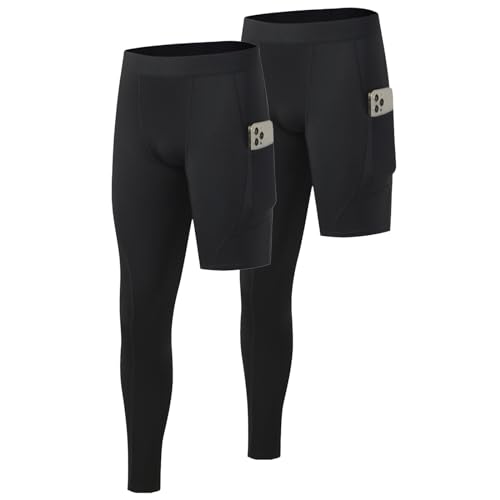 Towintec Kompressionshose Herren Laufhose Langlang Einbeinige mit Taschen Atmungsaktiv Hose Basketball Unterhose Trainingshose Athletisches Sporthose Grundschicht Radfahren Funktionsunterhose von Towintec