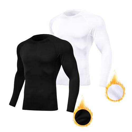 Towintec Kompressionsshirt Herren Langarm Funktionsshirt Männer Sportshirt Atmungsaktiv Thermische Basisschicht Fleecegefüttertes Sport Langarm Top Kompressions-Basisschicht für Laufen Ski Wandern von Towintec