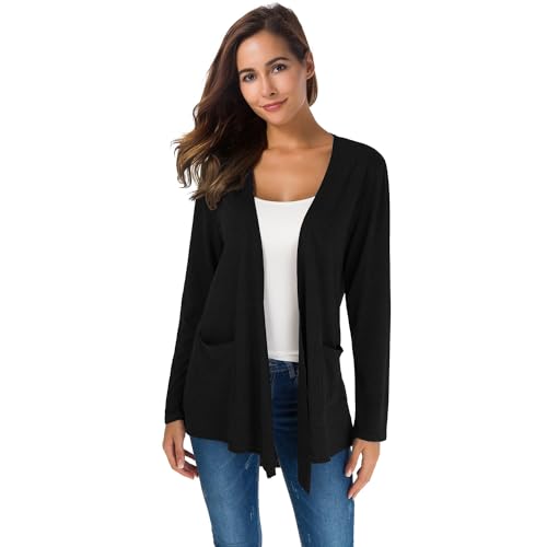 TownCat Elegant Casual Cardigan Long Strickjacke für Damen Mit Taschen Dünn Sitzender Lässiger Langärmeliger im Freien Vielseitige Farben Für Den Tägliches Tragen Schwarz L von TownCat