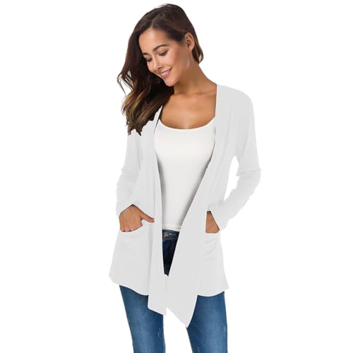 TownCat Elegant Casual Cardigan Long Strickjacke für Damen Mit Taschen Dünn Sitzender Lässiger Langärmeliger im Freien Vielseitige Farben Für Den Tägliches Tragen Weiß M von TownCat