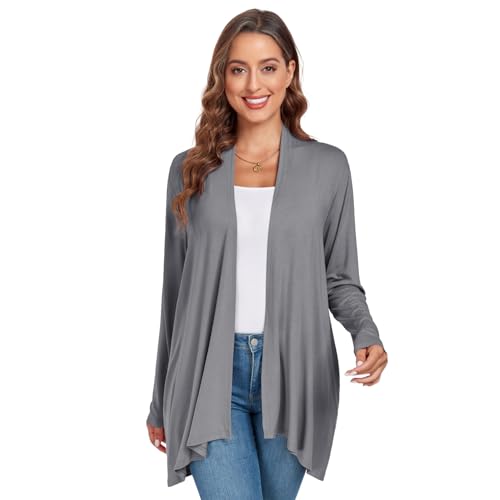 TownCat Damen Cardigan Lässig Und Entspannt Mit Taschen Lange Ärmel Leichte Jacke Offenes Ende Damen Strickjacke Atmungsaktiv Und Nicht Stickig Dunkelgrau XXL von TownCat