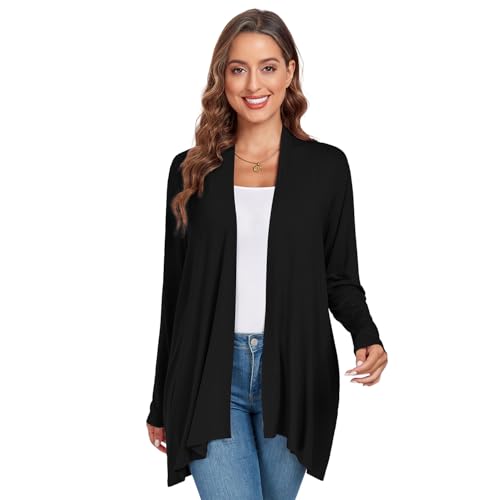 TownCat Damen Cardigan Lässig Und Entspannt Mit Taschen Lange Ärmel Leichte Jacke Offenes Ende Damen Strickjacke Atmungsaktiv Und Nicht Stickig Schwarz XXL von TownCat