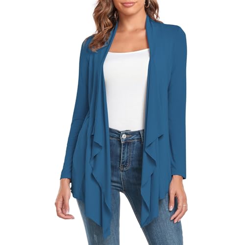 TownCat Damen Strickjacke Elegante Leichte Dünn Belüftung Lang Lässig Cardigan High Low Saum Drapieren Knittern Saum Unten Weich Langärmelig Marine M von TownCat