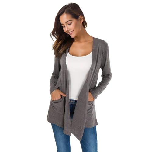 TownCat Elegant Casual Cardigan Long Strickjacke für Damen Mit Taschen Dünn Sitzender Lässiger Langärmeliger im Freien Vielseitige Farben Für Den Tägliches Tragen Dunkelgrau M von TownCat