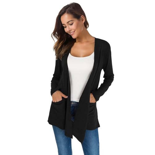 TownCat Elegant Casual Cardigan Long Strickjacke für Damen Mit Taschen Dünn Sitzender Lässiger Langärmeliger im Freien Vielseitige Farben Für Den Tägliches Tragen Schwarz XL von TownCat