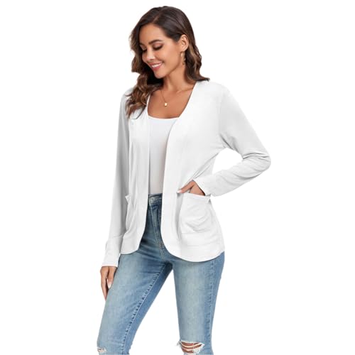 TownCat Strickjacke Damen Dünne Casual Langarm Elegant Cardigan Mit Taschen Leicht Gemütlich Offene Vorderseite Ärmel Draussen Atmungsaktiv Jacken Weiß XL von TownCat
