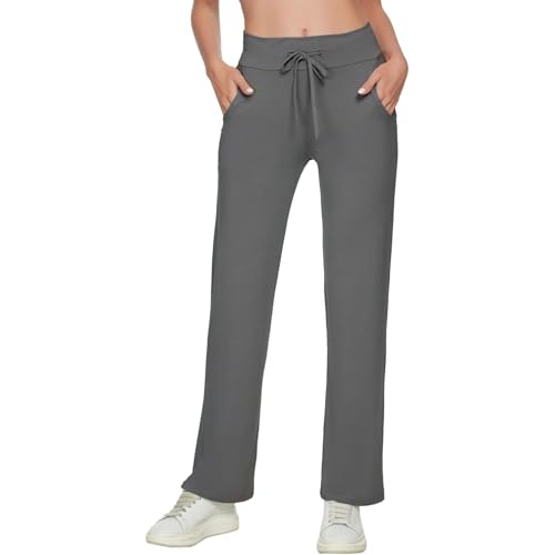 TownCat Yoga Hose Damen Sporthose Geradem Bein Hose Mit Taschen Drawstring Loose Jogging Bottoms Sport Im Freien Lauftraining Modal Trousers Active Leisure Grau XL von TownCat
