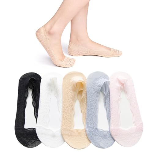 TownTop 10 Paar Füßlinge Damen 39-42, Ballerina Socken, Atmungsaktiv Spitze Socken- 5 Farben- Baumwolle, Unsichtbare, Atmungsaktiv & mit Rutschfeste Silikon von TownTop
