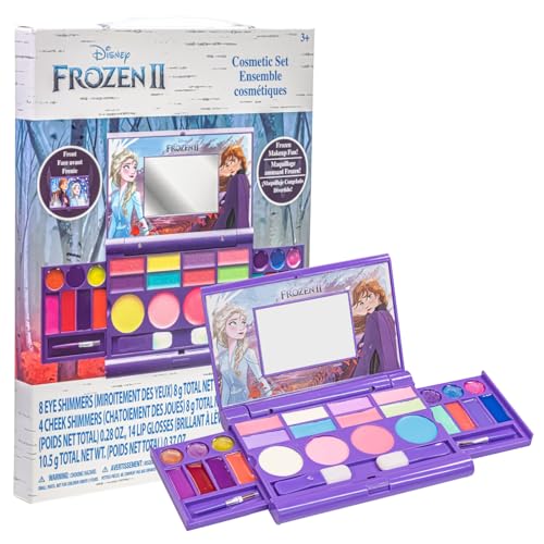 Disney Frozen All-in-One Kids Kosmetik Kompakt Set Waschbarer Lippenglänz, Augenschimmer Wange Schimmer Pinsel Buntes Schönheitsset für Mädchen Kinder Kleinkinder Alter 3+ von Townley Girl von Townley Girl