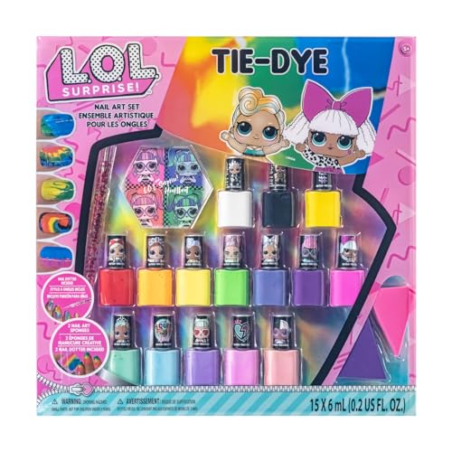 L.O.L Überraschung! 19 Stück Krawatte-Dye Nail Art Set 15 helle lebendige undurchsichtige schimmernde nicht giftige Nagellack Krawatte-Dye Zubehör Alter 5+ Schlummerparteien von Townley Girl von Townley Girl