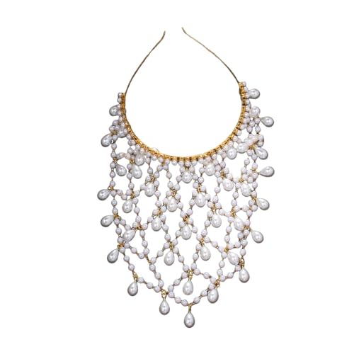 Braut-Haarkette, Vintage-Perlenkaskade, Bohemian-Netz-Stirnband, weiße Perle, Tropfenschmuck, Kopfschmuck, one size, Kunstperlen, Ohne Edelstein. von Townshine