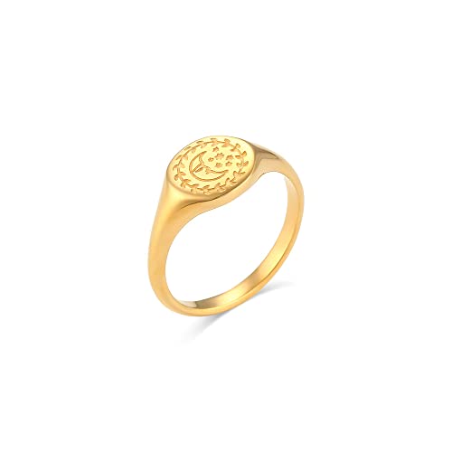 Townshine 18 Karat vergoldete Ringe mit Stern-Mond-Muster, schlichter Vintage-Schmuck für Damen, Metall, Kein Edelstein von Townshine