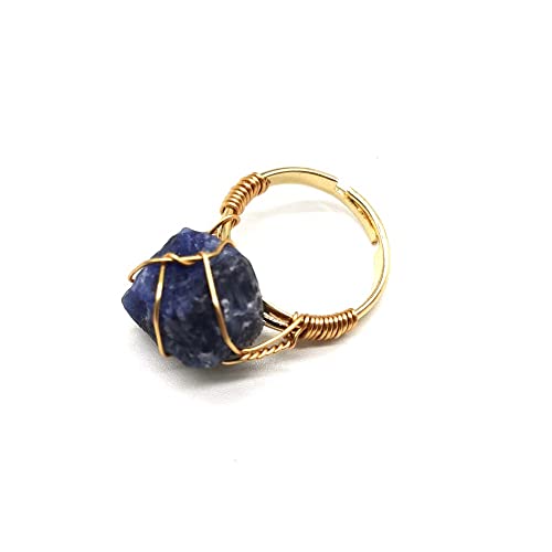 Townshine Nature Precious Stones Lapislazuli, Amethyst, Olivenkristall, Onyx, Achat, verstellbare Ringe für Damen, Metall, Lapislazuli von Townshine