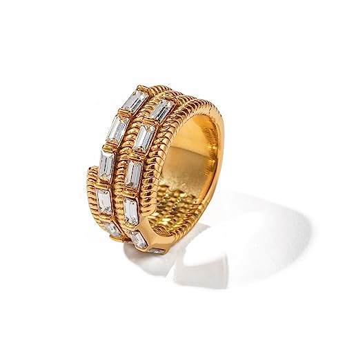 Townshine Stilvoller Ring aus 18 Karat vergoldetem Edelstahl, asymmetrischer Zirkonia, Premium-Schmuck für Damen, 6, Metall, Zirkonia von Townshine