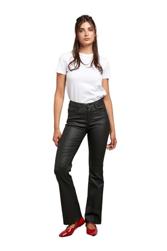 Toxik3 Damen Matt Coated PU Straight Cut Jeans, Schwarz , 38 von Toxik3