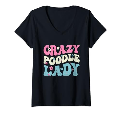 Damen Crazy Poodle Lady Pudel Hundebesitzer Hunde T-Shirt mit V-Ausschnitt von Toy Poodle Dog Lover Gifts Poodles