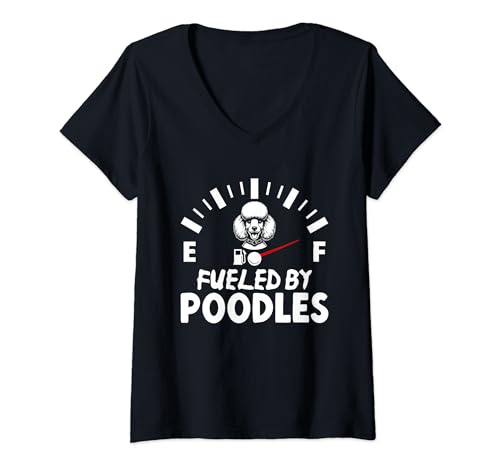 Damen Fueled By Pudel Poodle Dog Owner T-Shirt mit V-Ausschnitt von Toy Poodle Dog Lover Gifts Poodles