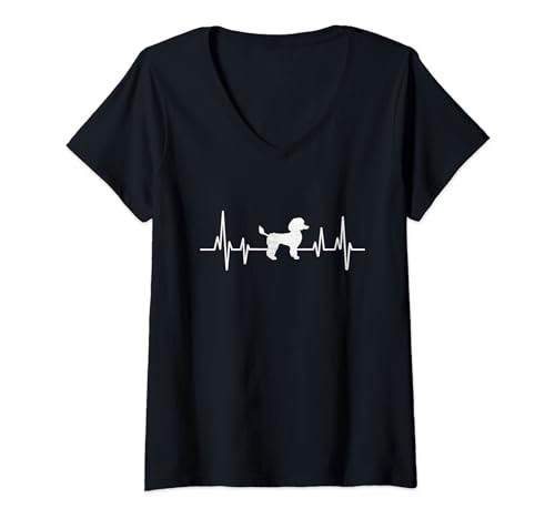 Damen Herzschlag EKG Pudel Hund Besitzer Pudel Hunde T-Shirt mit V-Ausschnitt von Toy Poodle Dog Lover Gifts Poodles