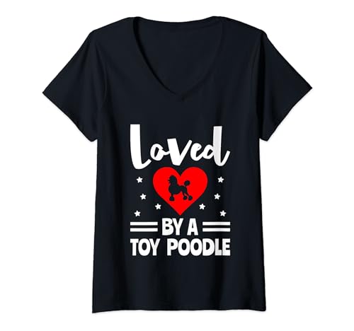 Damen Loved By A Toy Pudel Pudel Dog Owner T-Shirt mit V-Ausschnitt von Toy Poodle Dog Lover Gifts Poodles