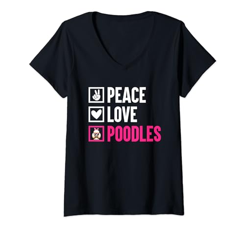 Damen Peace Love Pudel Pudel Hund Besitzer Hunde T-Shirt mit V-Ausschnitt von Toy Poodle Dog Lover Gifts Poodles