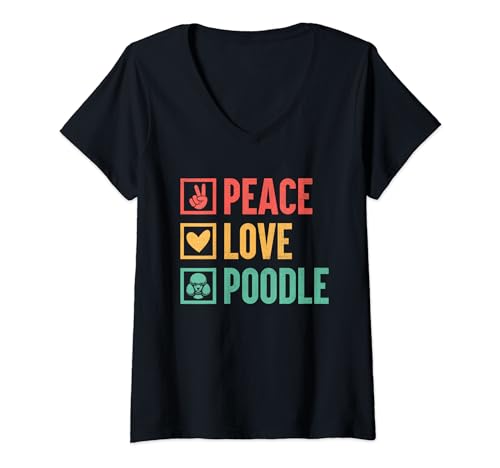 Damen Peace Love Pudel Pudel Hundebesitzer T-Shirt mit V-Ausschnitt von Toy Poodle Dog Lover Gifts Poodles