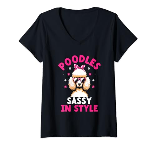 Damen Pudel Sassy In Style Pudel Hund Besitzer Hunde T-Shirt mit V-Ausschnitt von Toy Poodle Dog Lover Gifts Poodles
