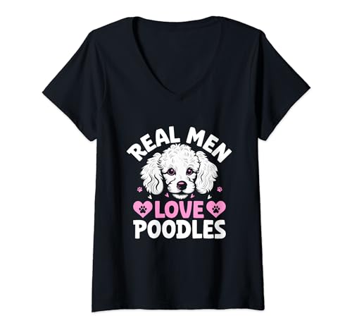 Damen Real Men Love Pudel Pudel Hund Besitzer Hunde T-Shirt mit V-Ausschnitt von Toy Poodle Dog Lover Gifts Poodles