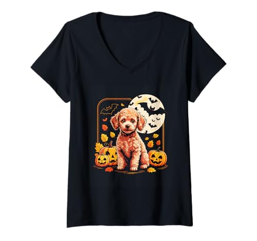 Damen Spielzeugpudel Halloween Niedlicher Hund Kürbis Gruselsaison T-Shirt mit V-Ausschnitt Damen Spielzeugpudel Halloween Niedlicher Hund Kürbis Gruselsaison T-Shirt mit V-Ausschnitt von Toy Poodle Dog Lover Shirt Pumpkin Party Gift