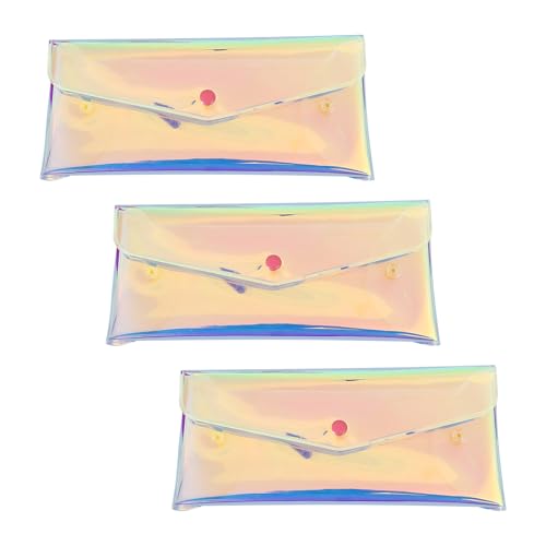 Toyhood Holografisches Federmäppchen, transparentes Federmäppchen, wasserdichtes PVC-Federmäppchen, Schreibwaren-Aufbewahrungstasche, Kosmetiktasche, für Schule, Teenager, Jungen, Mädchen, 3 Stück von Toyhood